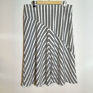New Eloquii Women's 14 White‎ Black Stripe Blocked A Line Skirt